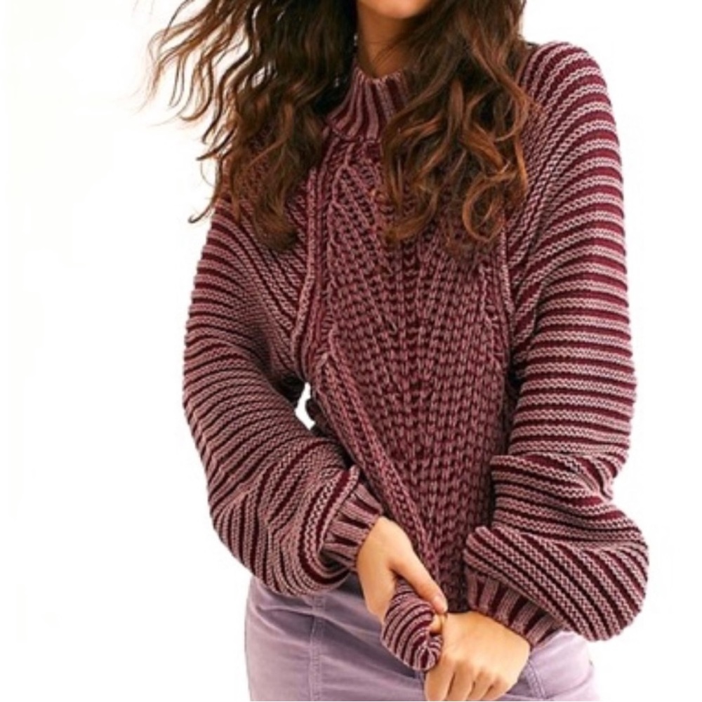 Free People Burgundy Striped Sweater